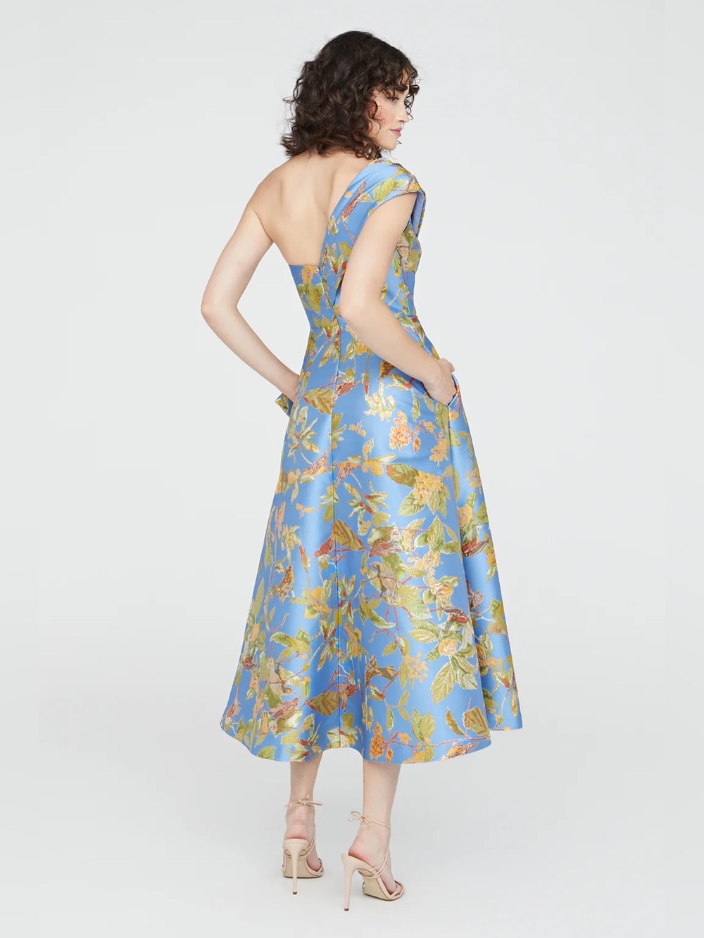 NWT Theia Dalia Tea Length One Shoulder Gown Mini Floral Dress size 2 - Picture 4 of 13